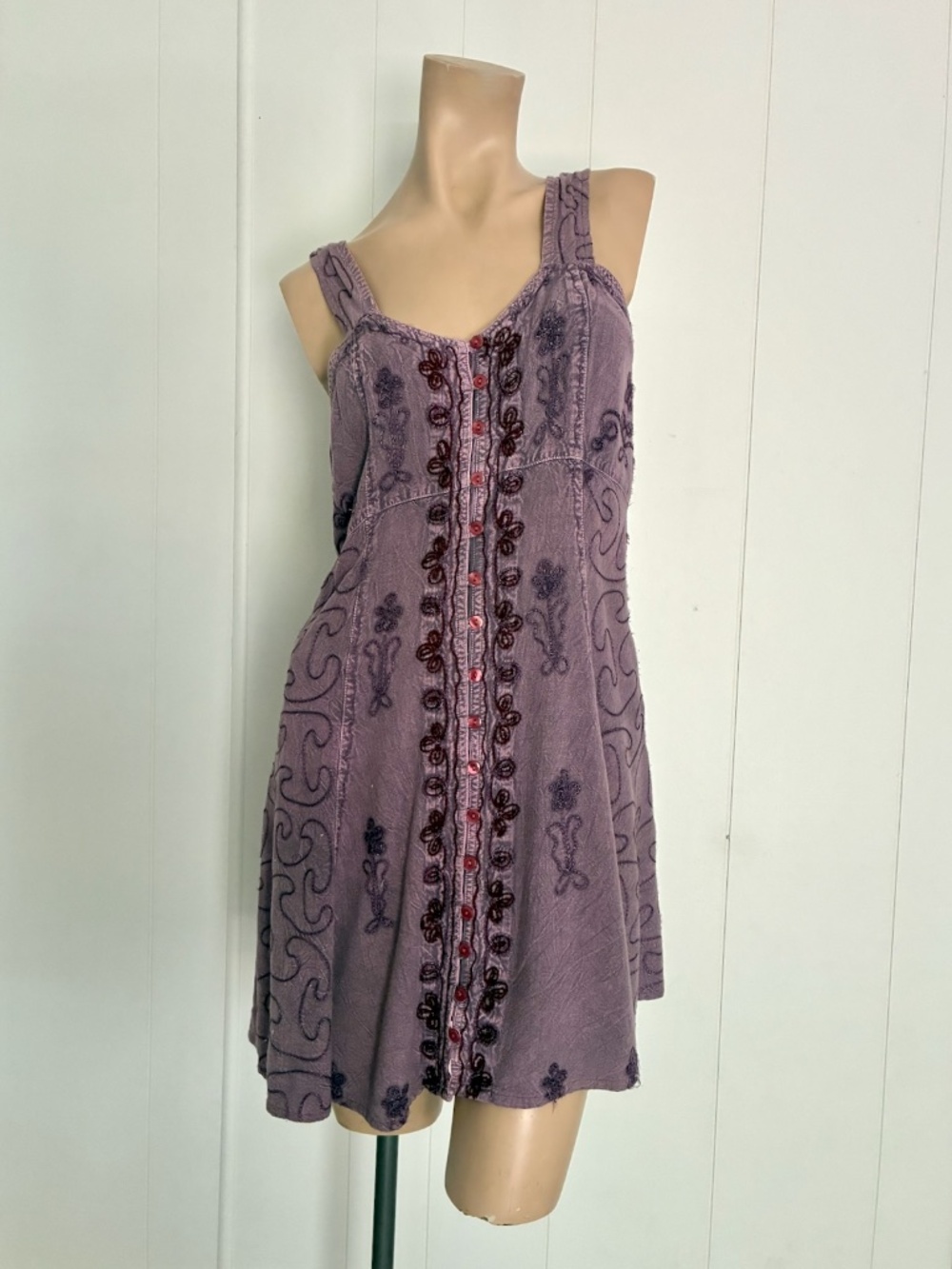 VTG 1990s Purple Indian Rayon Dress w Soutache Sz M